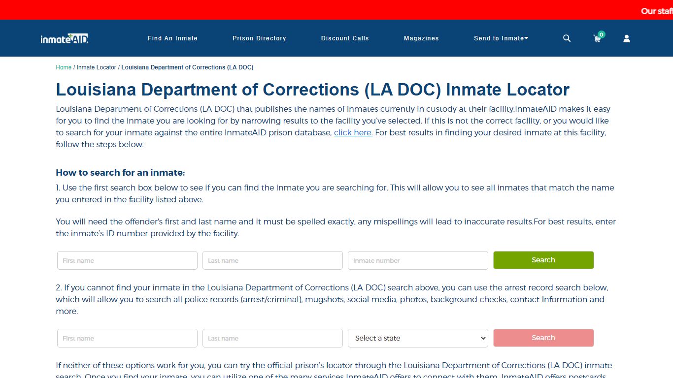 Louisiana Department of Corrections (LA DOC) Inmate Locator