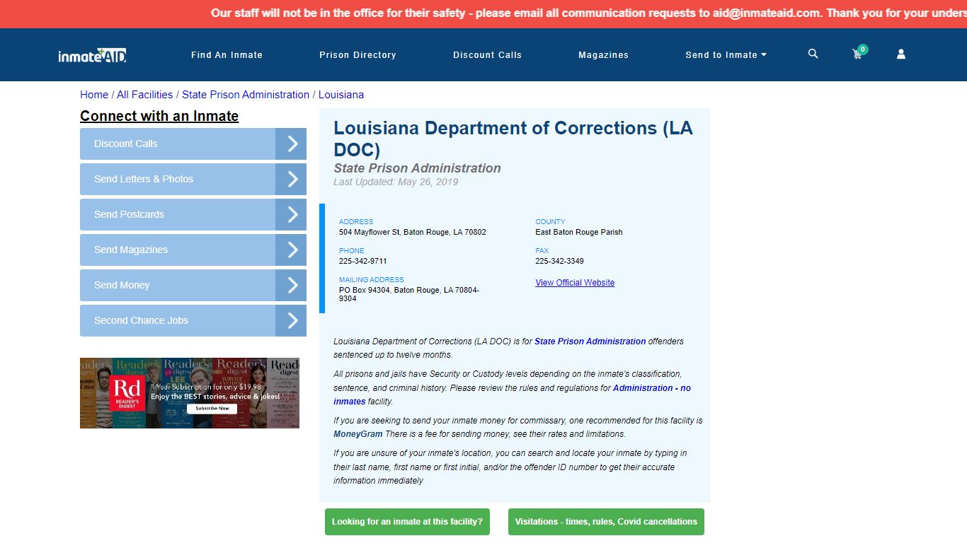 Louisiana Department of Corrections (LA DOC) & Inmate ...